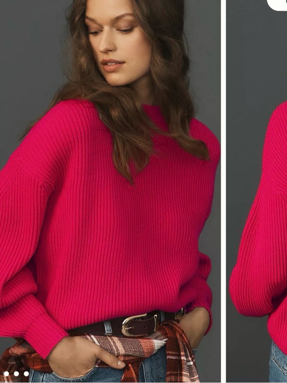 Maeve antropologíe women Bright Fuchsia Ribbed Crewneck Sweater